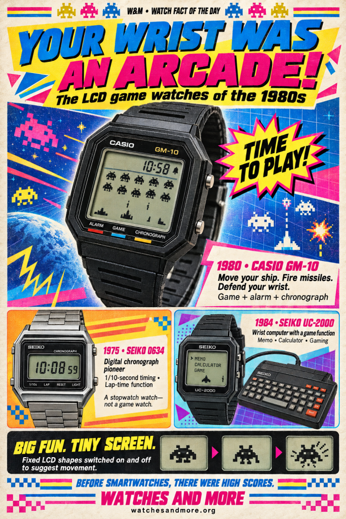Before smartwatches, a few tiny buttons and an LCD screen were all you needed to battle aliens between checking the time.
Imagine looking down at your watch and facing an alien invasion.
Your mission? Move your spaceship, fire back, and survive—on a screen small enough to hide beneath your sleeve.
Welcome to the wonderfully geeky world of LCD game watches, where timekeeping met arcade action and your wrist became the coolest gadget in the room.
For a generation discovering digital technology, these watches offered something irresistible: a little piece of the future you could actually wear.